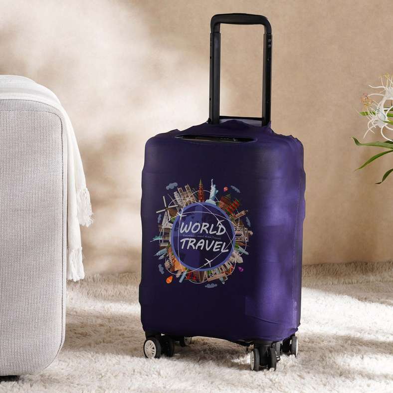 World Travel Printed Luggage Cover Medium - Blue