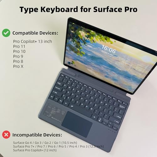 Zoof Keyboard for Microsoft Surface Pro Copilot+ (11th Edition) / Pro 11 / Pro 10/9 / 8 / X, 13 inch, Detachable Type Cover with Touchpad, Without Backlit & Pen Holder (Fossil) - Image 2