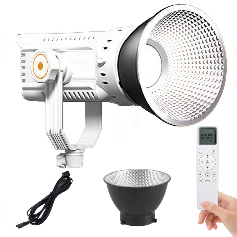 FlashHawk 150W LED Video Light with Standard Reflector & Remote Control - 3200K-5600K Dimmable, CRI>96, Bowens Mount, U-shaped 360° Rotation COB Photography Light for Studio/Streaming-White - Image 1