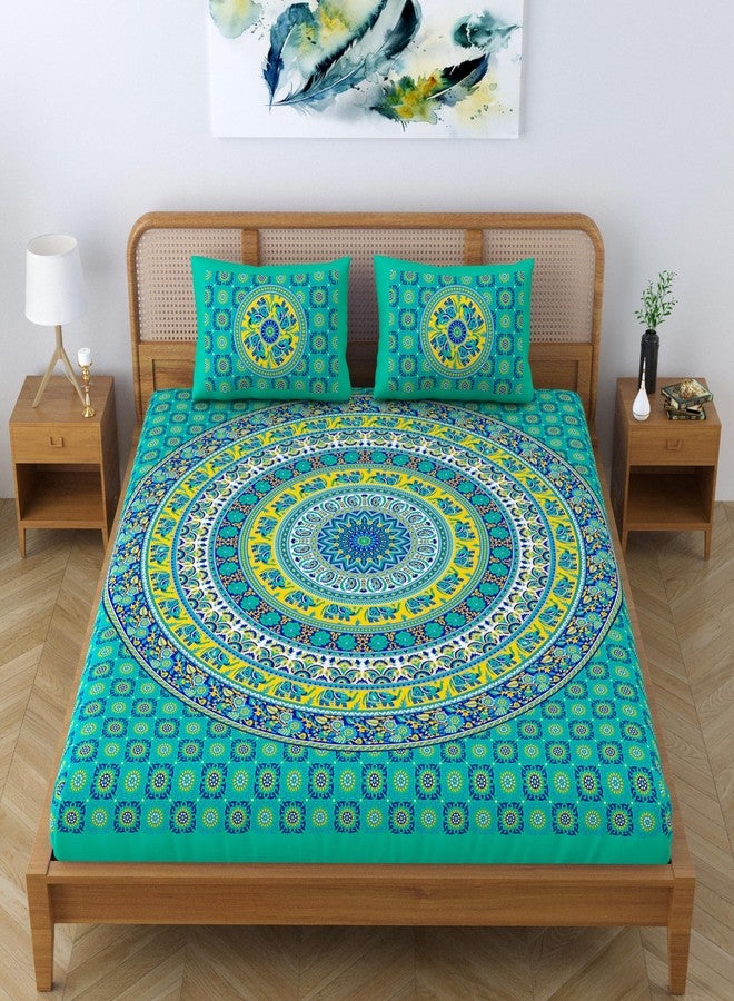 SheetKart Elephant Mandala 144 TC 100% Cotton Double King Size Bedsheet with 2 Pillow Covers, Green, Character (228 CM x 228 CM) - Image 5