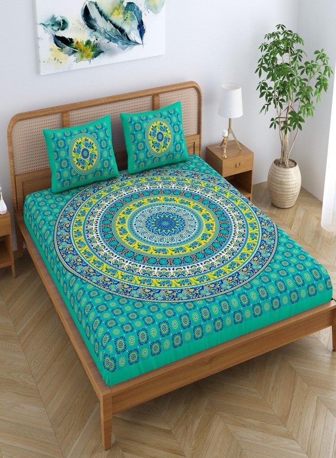 SheetKart Elephant Mandala 144 TC 100% Cotton Double King Size Bedsheet with 2 Pillow Covers, Green, Character (228 CM x 228 CM) - Image 4