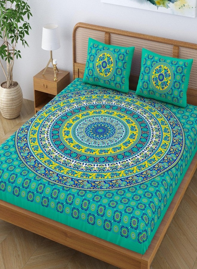 SheetKart Elephant Mandala 144 TC 100% Cotton Double King Size Bedsheet with 2 Pillow Covers, Green, Character (228 CM x 228 CM) - Image 3
