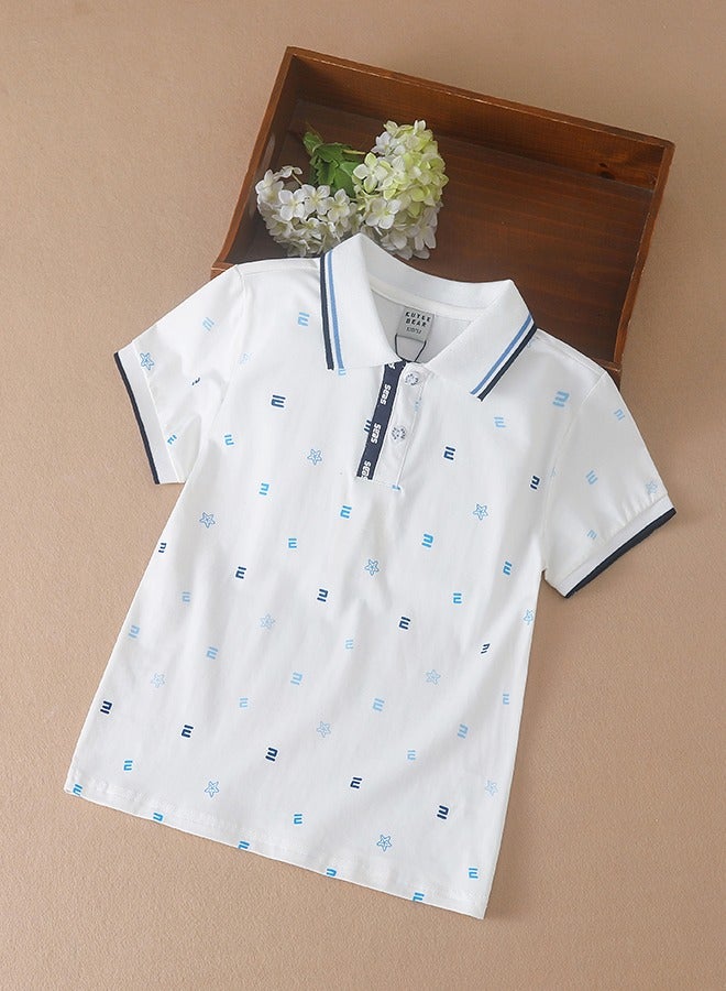 KUYEEBEAR Boys Classic School Short Sleeve Printed Polo T Shirt  - Image 1