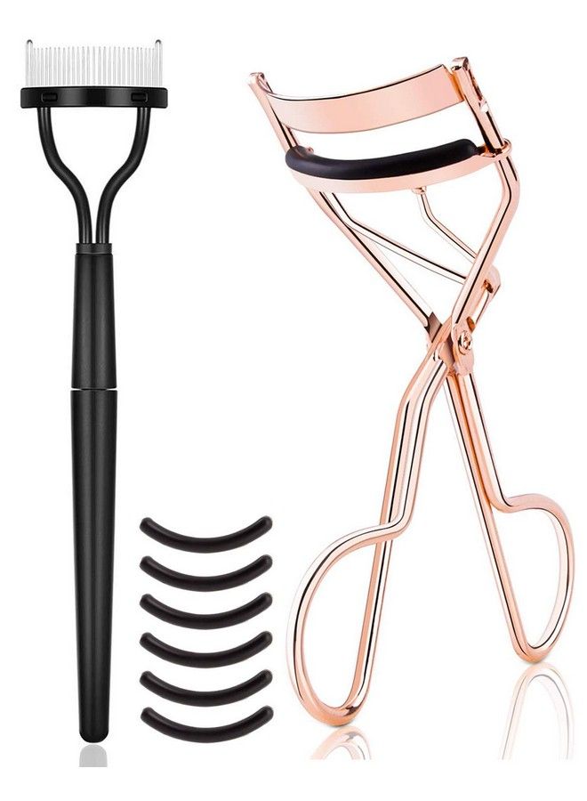TPPICK Eyelash Curler Kit Metal Lash Curlers With Mascara Applicator Eyelashes Separator Comb & 6 Replacement Refill Pads (Rose Gold) - Image 2