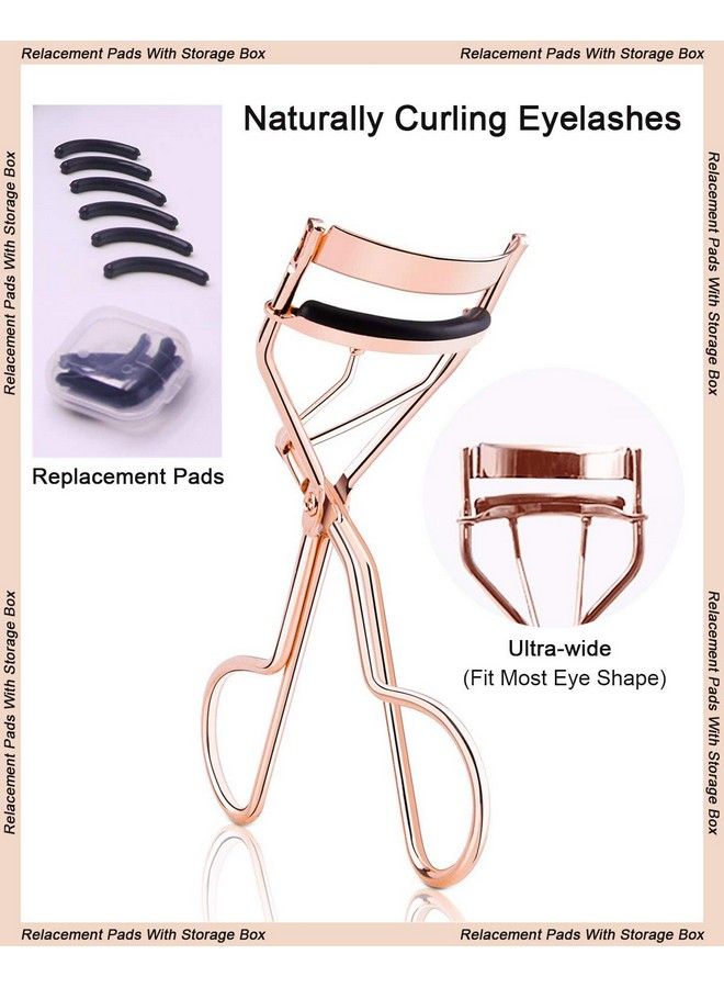 TPPICK Eyelash Curler Kit Metal Lash Curlers With Mascara Applicator Eyelashes Separator Comb & 6 Replacement Refill Pads (Rose Gold) - Image 3