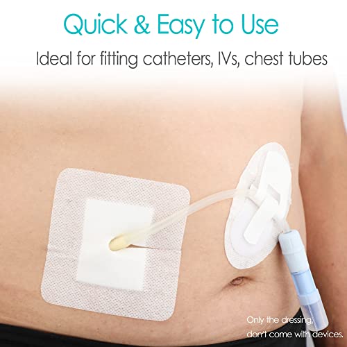 DiaBelt Peritoneal Dialysis PD Catheter Drain Split Bordered Gauze Island Dressing Pad for Stomach Feeding Peg J Tube| Individually Packed| Wound Bandage with Adhesive Border 4" x 4" (Pack of 20) - Image 3