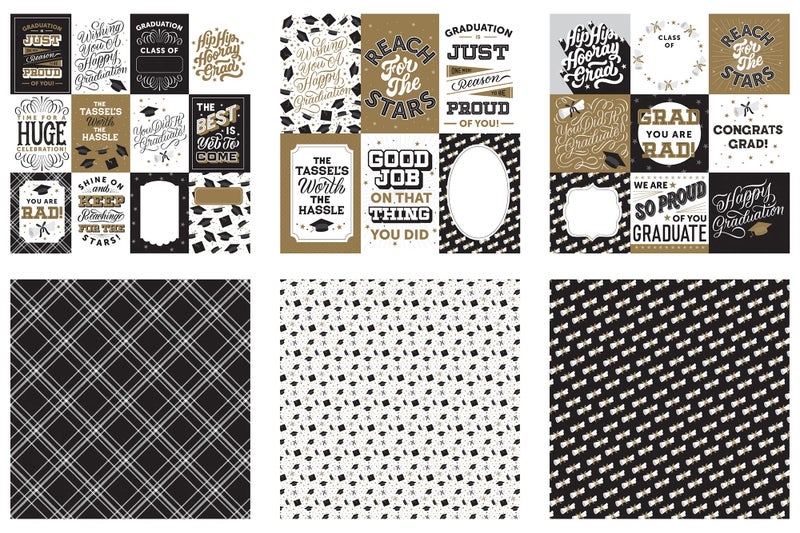 Graduation Scrapbooking Paper Elegant 12x12 Graduation Scrapbook Paper with Cap Diploma and Fun Phrases Graduation Theme Scrapbook Paper for Photo Album Decor DIY Crafts 6 Items Total