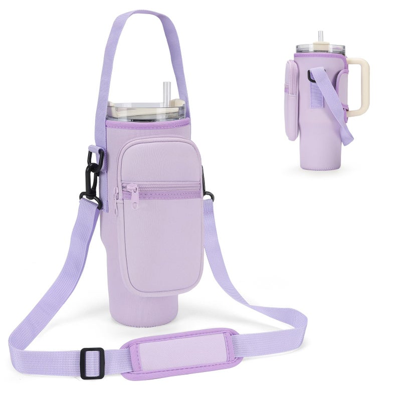 GOEWY Water Bottle Carrier Bag for Stanley 40 oz Tumbler with Phone Pocket Neoprene Water Bottle Holder with Shoulder Handheld Strap Stanley Cup Accessories - Image 2