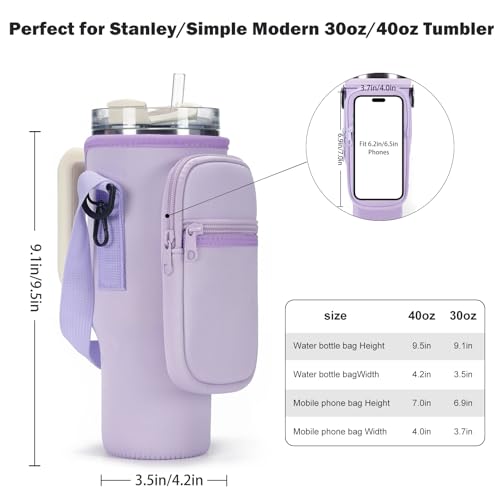 GOEWY Water Bottle Carrier Bag for Stanley 40 oz Tumbler with Phone Pocket Neoprene Water Bottle Holder with Shoulder Handheld Strap Stanley Cup Accessories - Image 3