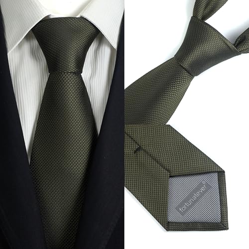 fortunatever Mens Solid Neckties,Olive Green Ties For Men+Gift Box,58"×3.35" - Image 3