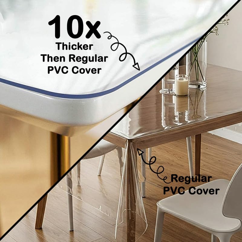 BMRGIFTS Transparent PVC Table Cover – Waterproof Clear Table Protector for 4 & 6 Seater Dining Table, Office Desk, Thick Heavy Duty Tablecloth, Spill-Proof, Easy to Clean 1.5 MM 18x42 inch - Image 4