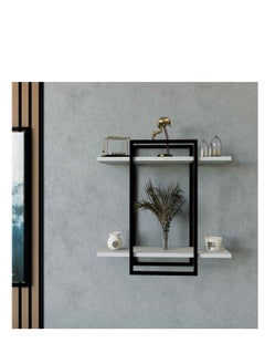 Stylish Home SHRAF-H20 wall shelf, metal frame and white wood  - Image 2