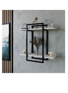 Stylish Home SHRAF-H20 wall shelf, metal frame and white wood  - Image 1