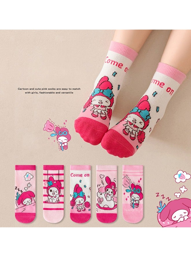 Cartoon pattern children's socks, mid-calf socks, cotton socks, autumn and winter stockings, comfortable and versatile (size: M (suitable for children aged 3-5) - Melody - Image 1