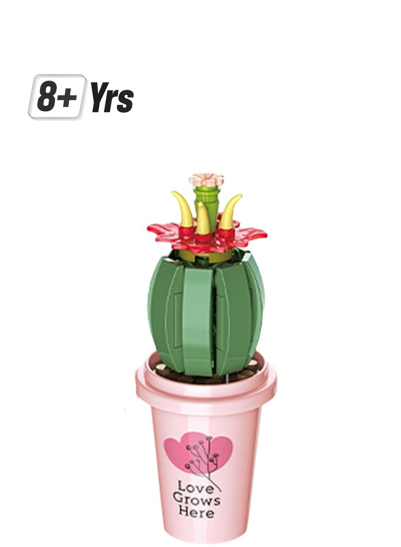 Cactus Milk Tea Cup Potted Bouquet Model Set Building Blocks Creative Diy Collection Building Assembly Toys Children Adult Home Decoration  - Image 1