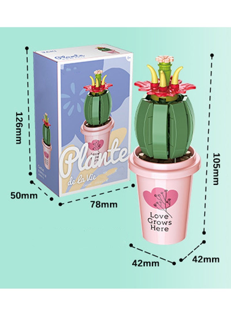 Cactus Milk Tea Cup Potted Bouquet Model Set Building Blocks Creative Diy Collection Building Assembly Toys Children Adult Home Decoration  - Image 2