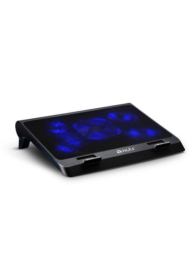 NCTS C519 Laptop Cooler pad, Fold-out legs,5 Quiet Cooling LED Fans, Fan and lighting control, multi-speed, adjustable wind speed for 17'' inch laptop and below,2 USB Ports, GTIN:6295151550021
