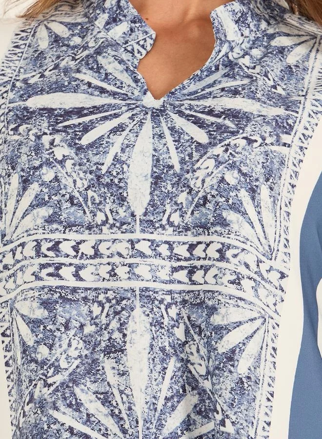 Take Two Take Two All-Over Print Notch Neck Flared Kaftan