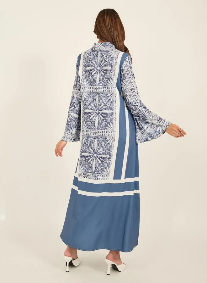 Take Two Take Two All-Over Print Notch Neck Flared Kaftan