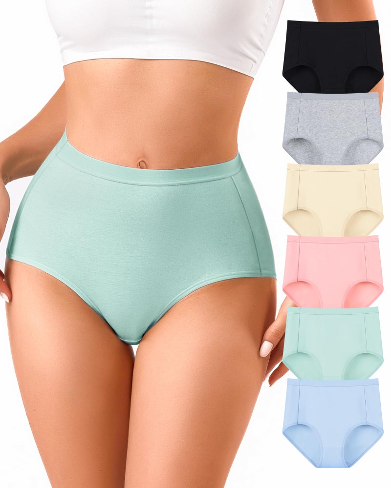Annenmy High Waisted Ladies Underwear Women's Cotton Panties Full Coverage Briefs Postpartum Stretch Ladies Panties 6 Pack L Multicolor - Image 1