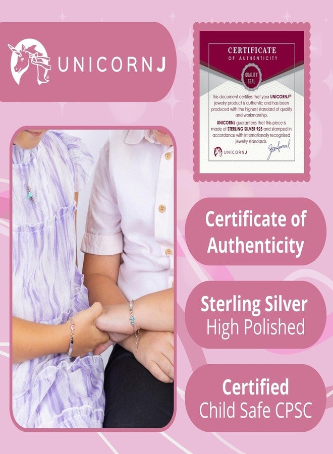 UNICORNJ Sterling Silver 925 Engravable ID Bracelet Figaro Chain for Girls Boys Jumping Dolphin with Pink Enamel 6.5" - Image 4