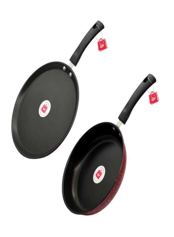 LAZYwindow Nonstick Cookware Combo - Induction Friendly with Cool Touch Bakelite Handle | Fry Pan (22cm Dia) & Tawa (24cm Dia) | Durable & Stylish - Image 1