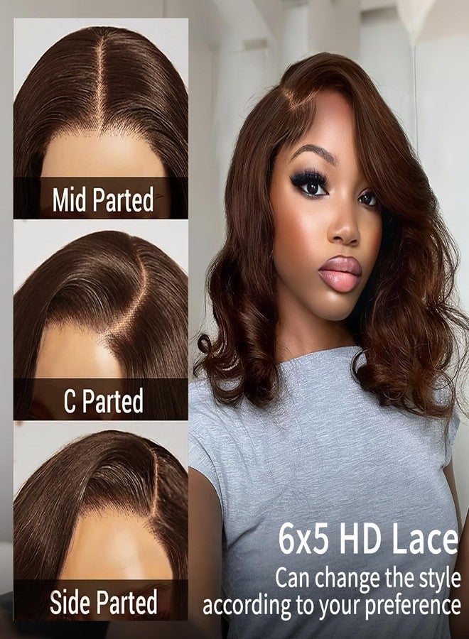Tinashe Wear and Go Glueless Bob Wigs Human Hair Black Brown 5x6 HD Lace Closure Wigs Pre Plucked Bob Body Wave Lace Front Wigs Short Wigs for Black Women (Loose Body Bob Wig #3, 12inch) - Image 3