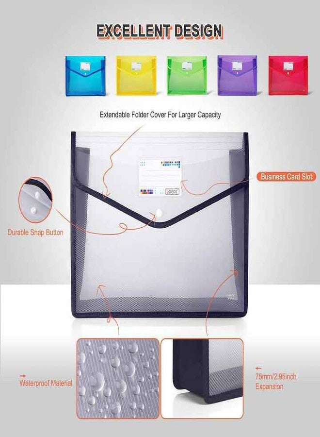 AccuPrints حافظة ملفات AccuPrints Premium، حقيبة تخزين ملفات مستندات A4/Foolscap شفافة من البولي بلاستيك مع زر كبس/حافظة ملفات شهادات (A5P0) - Image 4