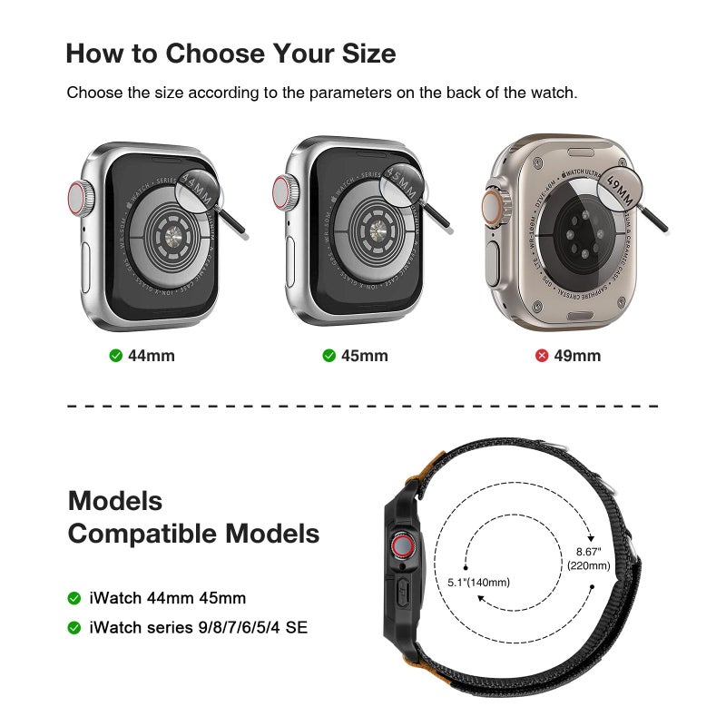 SUNFWR Bands Compatible with Apple Watch 44mm 45mm with Case,Rugged Velcr Sport Apple Watch Strap with Protective Cover for iwatch Series 9/8/7/6/5/4/SE for Men(Black) - Image 2