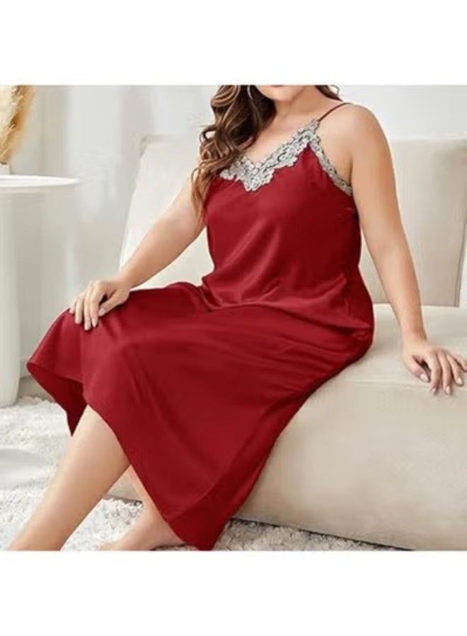 ناكسوس قميص نوم نسائي طويل بمقاس كبير، قميص صيفي طويل، فستان نوم بدون أكمام برقبة على شكل حرف V، ملابس نوم داخلية - Image 3