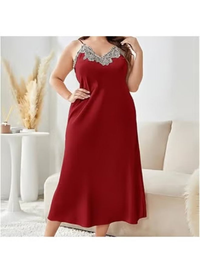 ناكسوس قميص نوم نسائي طويل بمقاس كبير، قميص صيفي طويل، فستان نوم بدون أكمام برقبة على شكل حرف V، ملابس نوم داخلية - Image 1