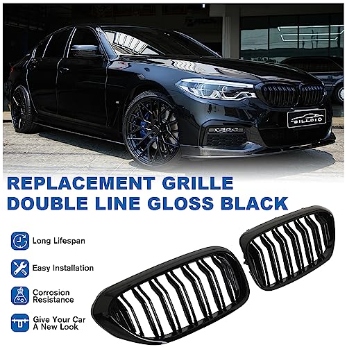 BILLDIO G30 Glossy Black Double Slats Kidney Grille - Compatible with 2017-2020 BMW 5 Series (530e, 530i, 540i, 550i) xDrive & Non-xDrive - Image 2