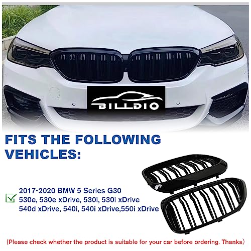 BILLDIO G30 Glossy Black Double Slats Kidney Grille - Compatible with 2017-2020 BMW 5 Series (530e, 530i, 540i, 550i) xDrive & Non-xDrive - Image 4