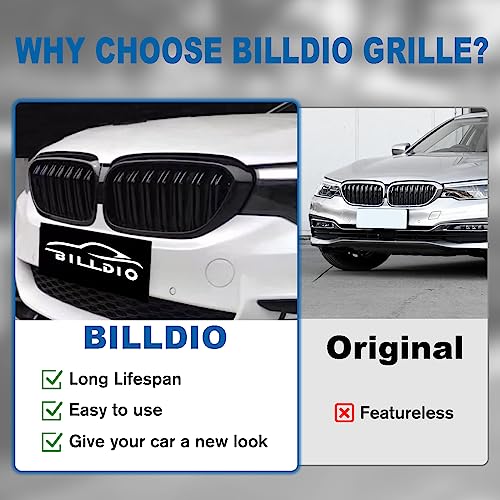 BILLDIO G30 Glossy Black Double Slats Kidney Grille - Compatible with 2017-2020 BMW 5 Series (530e, 530i, 540i, 550i) xDrive & Non-xDrive - Image 5