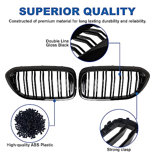 BILLDIO G30 Glossy Black Double Slats Kidney Grille - Compatible with 2017-2020 BMW 5 Series (530e, 530i, 540i, 550i) xDrive & Non-xDrive - Image 3