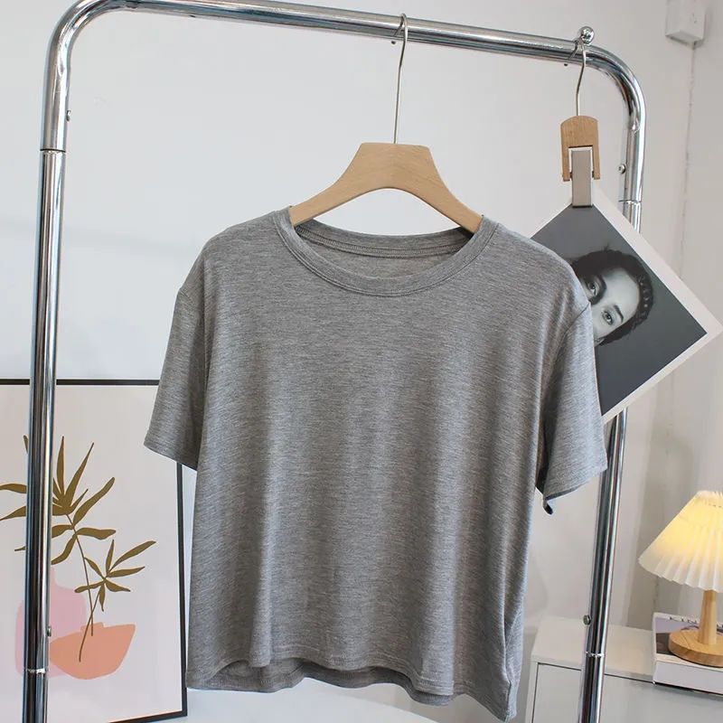 Super Hand-Feel Short Modal T-Shirt Women'S Niche Summer 2024 Slim-Fit Slimming Round Neck Short-Sleeve Solid Color Base Shirt - Image 1