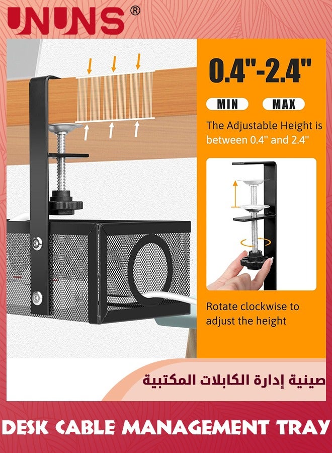UNUNS Under Desk Cable Management Tray Balck, No Drill Cable Management Organizer Under Desk,Cable Tray With Clamp For Desk Wire Management,Desk PC Cord Organizer Accessories For Home Office - Image 4