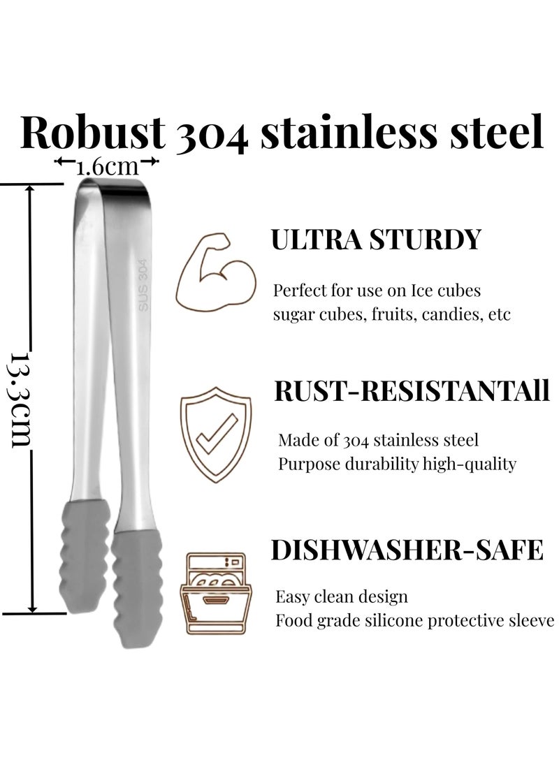 Excefore Silicone Candy Tongs Ice Tongs Set, 5 Pieces SUS 304 Stainless Steel Sugar Tongs, Pastry Tongs, Mini Serving Tongs, Salad Tongs for Kitchen, Wedding, Party, Candy Bar, Buffet, BBQ, Fruits, Picnic - Image 3