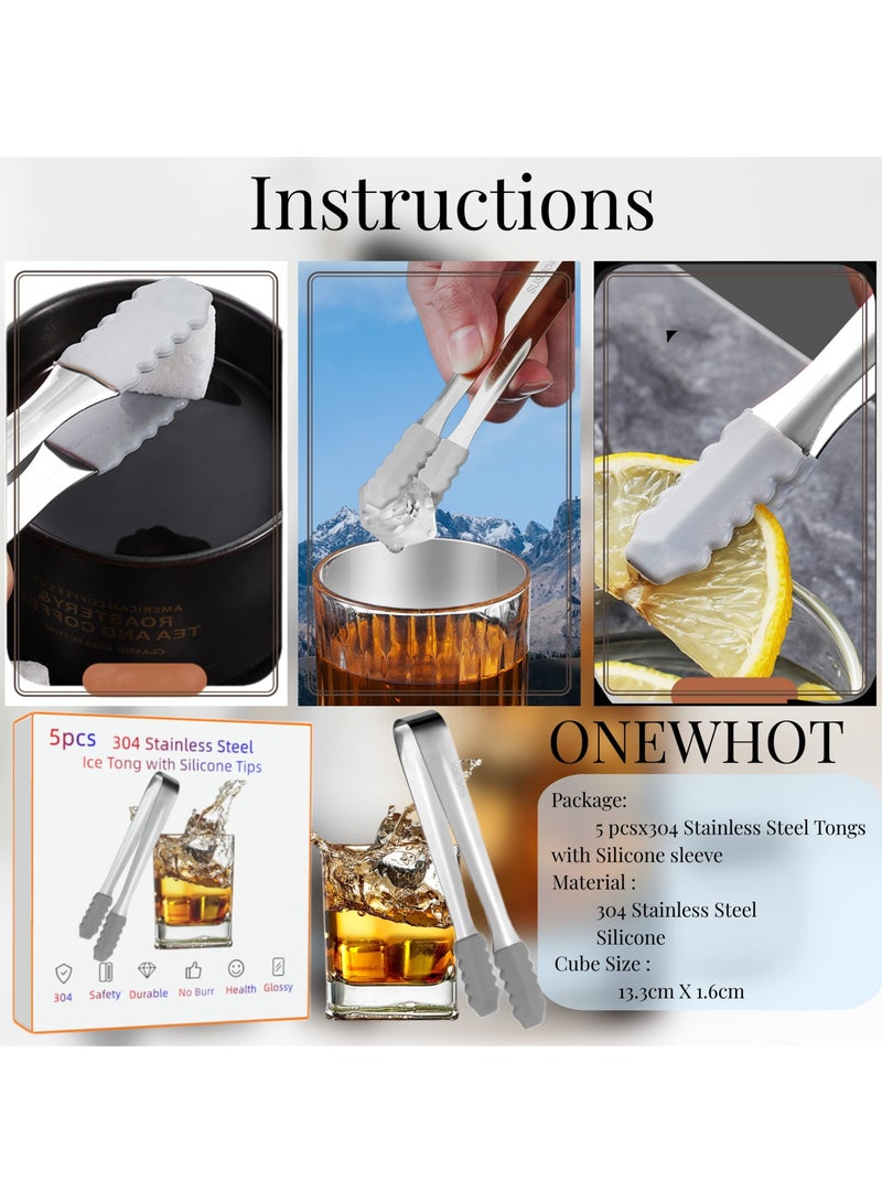 Excefore Silicone Candy Tongs Ice Tongs Set, 5 Pieces SUS 304 Stainless Steel Sugar Tongs, Pastry Tongs, Mini Serving Tongs, Salad Tongs for Kitchen, Wedding, Party, Candy Bar, Buffet, BBQ, Fruits, Picnic - Image 2