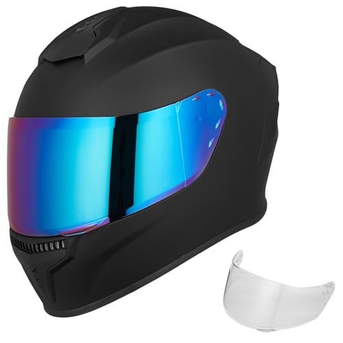 AUBOA Full Face Motorcycle Helmets for Adults Men and Women DOT Street Bike Racing Helmet with Extra Clear Visor Model MD813C Matte Black XL - Image 1