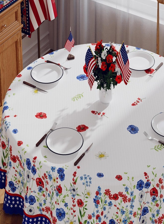 Siilues 4th of July Tablecloth Round 70 Inch, 250 Anniversary USA Merchandise Patriotic Decorations Washable Blue Red Floral America Memorial Day Table Cloth Waterproof Scalloped Edge Table Cover - Image 3
