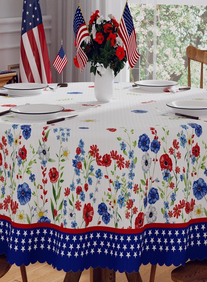 Siilues 4th of July Tablecloth Round 70 Inch, 250 Anniversary USA Merchandise Patriotic Decorations Washable Blue Red Floral America Memorial Day Table Cloth Waterproof Scalloped Edge Table Cover - Image 2