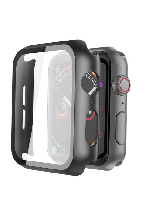 Misxi 2 Pack Hard PC Case with Tempered Glass Screen Protector Compatible with Apple Watch Series 6 SE Series 5 Series 4 44mm, Black