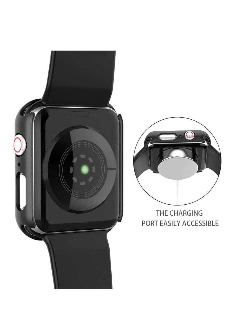 Misxi - Misxi 2 Pack Hard PC Case with Tempered Glass Screen Protector Compatible with Apple Watch Series 6 SE Series 5 Series 4 44mm, Black - Image 1
