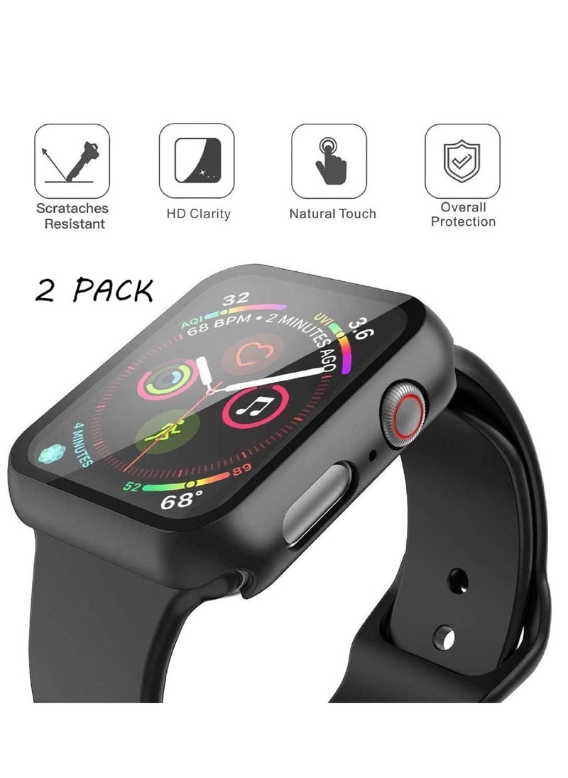 Misxi - Misxi 2 Pack Hard PC Case with Tempered Glass Screen Protector Compatible with Apple Watch Series 6 SE Series 5 Series 4 44mm, Black - Image 1