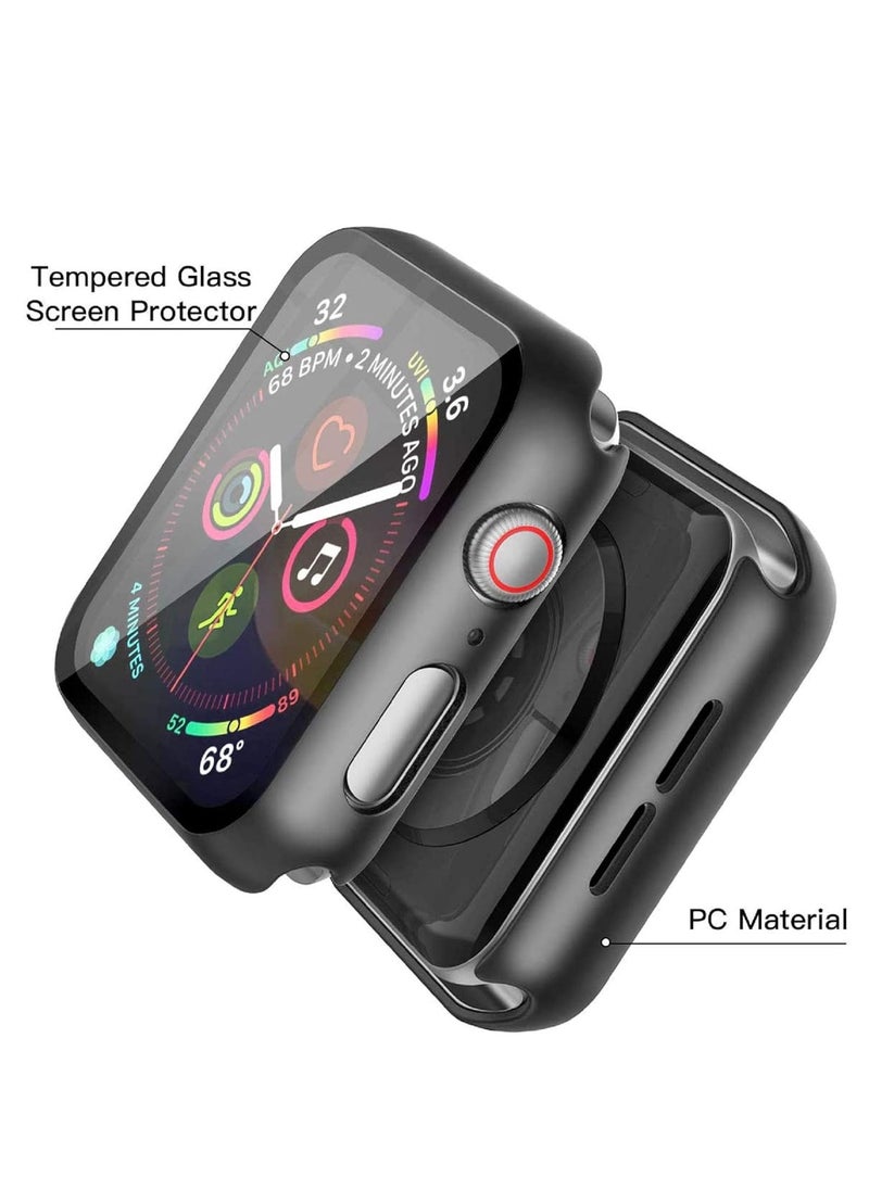 Misxi - Misxi 2 Pack Hard PC Case with Tempered Glass Screen Protector Compatible with Apple Watch Series 6 SE Series 5 Series 4 44mm, Black - Image 1