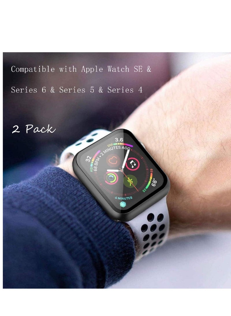 Misxi - Misxi 2 Pack Hard PC Case with Tempered Glass Screen Protector Compatible with Apple Watch Series 6 SE Series 5 Series 4 44mm, Black - Image 1