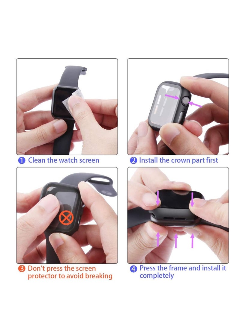 Misxi - Misxi 2 Pack Hard PC Case with Tempered Glass Screen Protector Compatible with Apple Watch Series 6 SE Series 5 Series 4 44mm, Black - Image 1