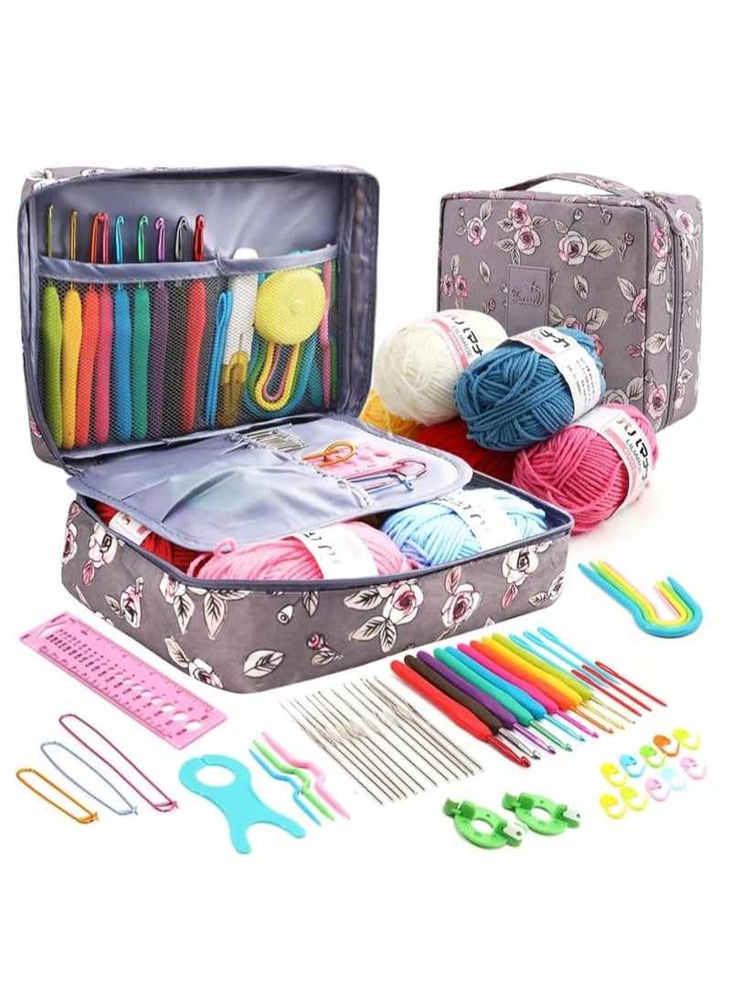59 Pcs Crochet Hooks Kit for Beginners Adults, Knitting Starter Kit for Adults Ergonomic Soft Grip Handle Crochet Tools, DIY Weave Yarn Kits with Carry Bag, Travel Knitting Crochet Supplies - Image 1