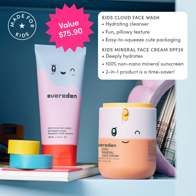 Evereden Kids Healthy Morning Duo Spa Headband for Girls: Clean & Vegan Skin Care Bundle | Cloud Face Wash + SPF 20 Mineral Face Cream | Non-Toxic | Easy-to-Use Skincare - Image 3